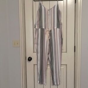 Vici Vertical Multicolored Striped Jumper Romper Button down Medium